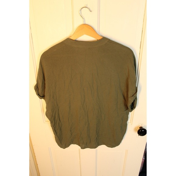 Maeve by Anthropologie Olive Green V-Neck Pocket Utility Shirt Top Medium - Picture 4 of 5